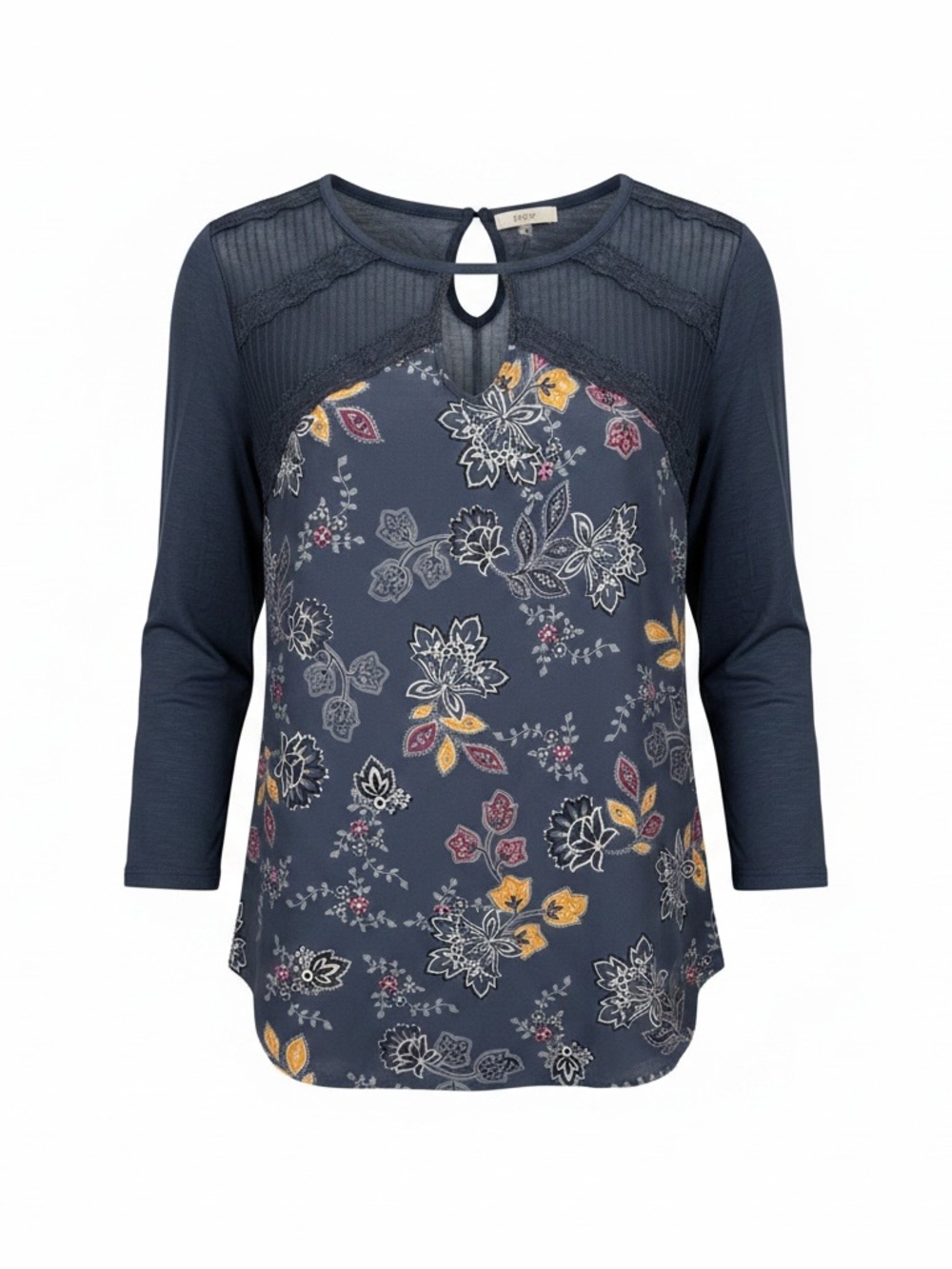 Women’s Navy Floral Keyhole Blouse  Item. # 152